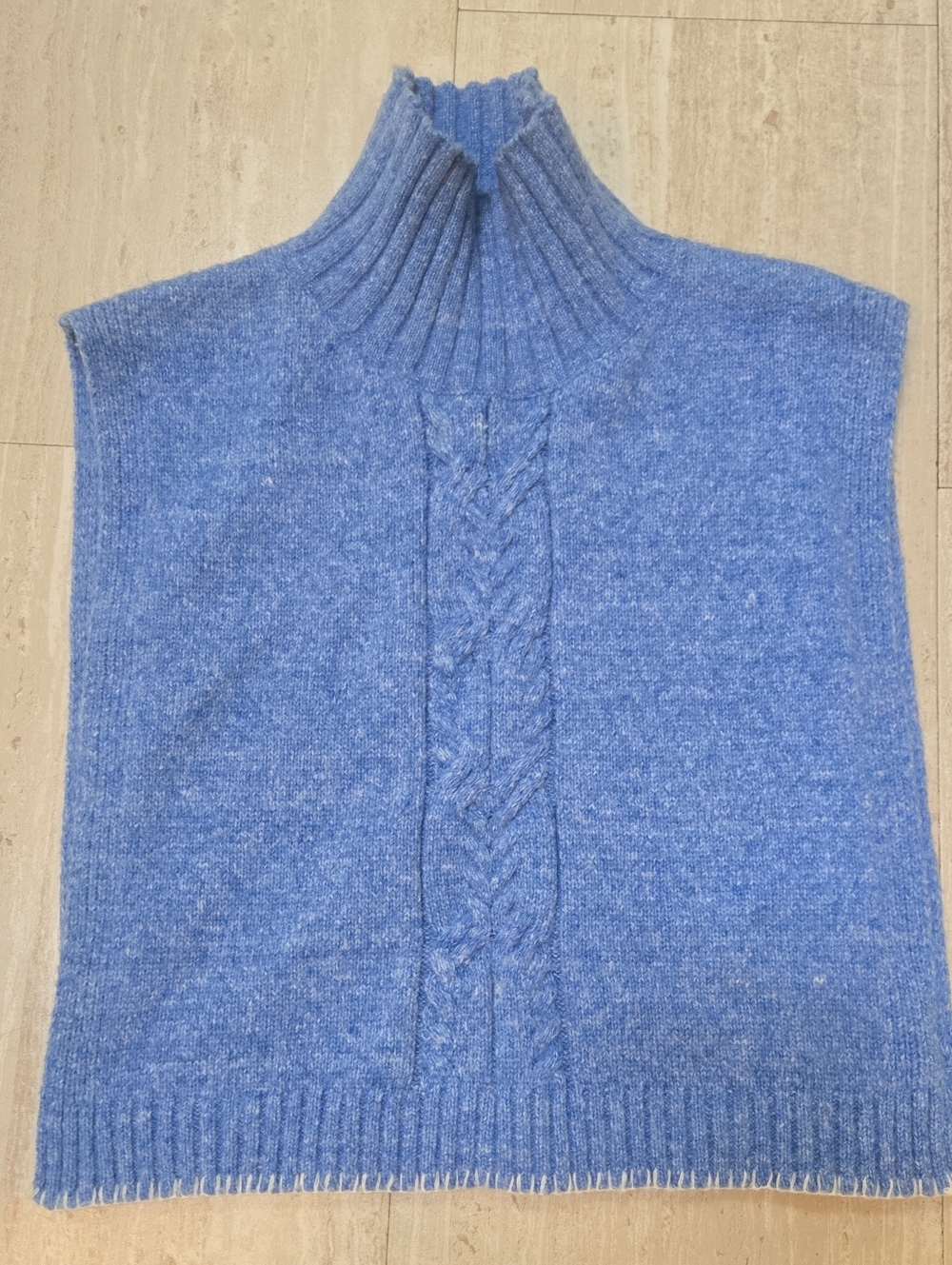 Free People Blue Cable Knit Turtleneck Open Side Poncho